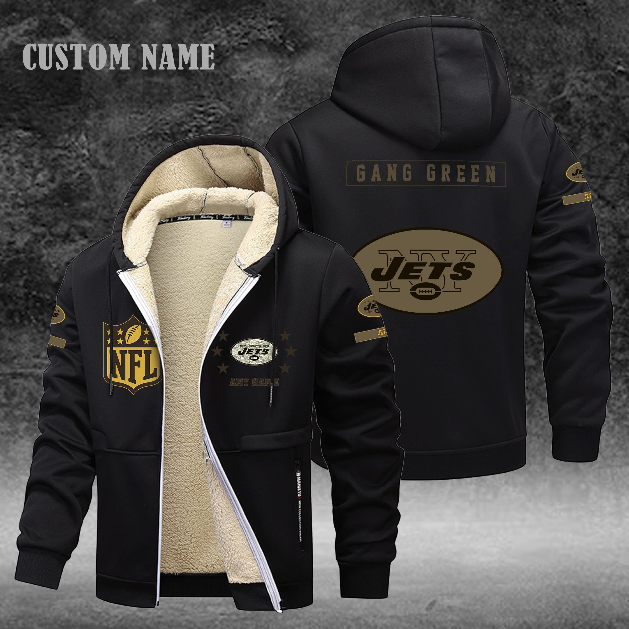 New York Jets NFL-Lamb Fleece Thick Coat- Custom name 10154094N