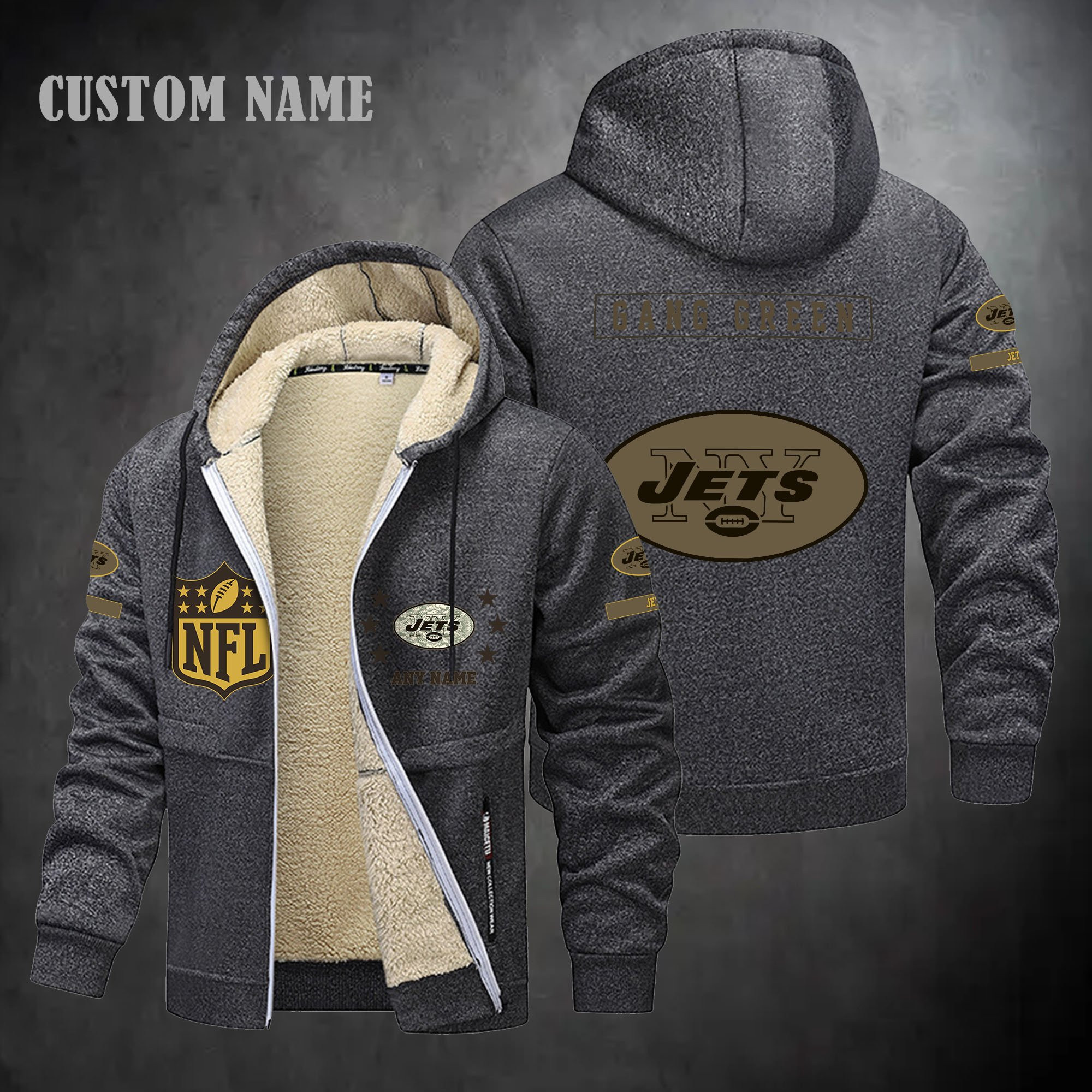 New York Jets NFL-Lamb Fleece Thick Coat- Custom name 10154094N