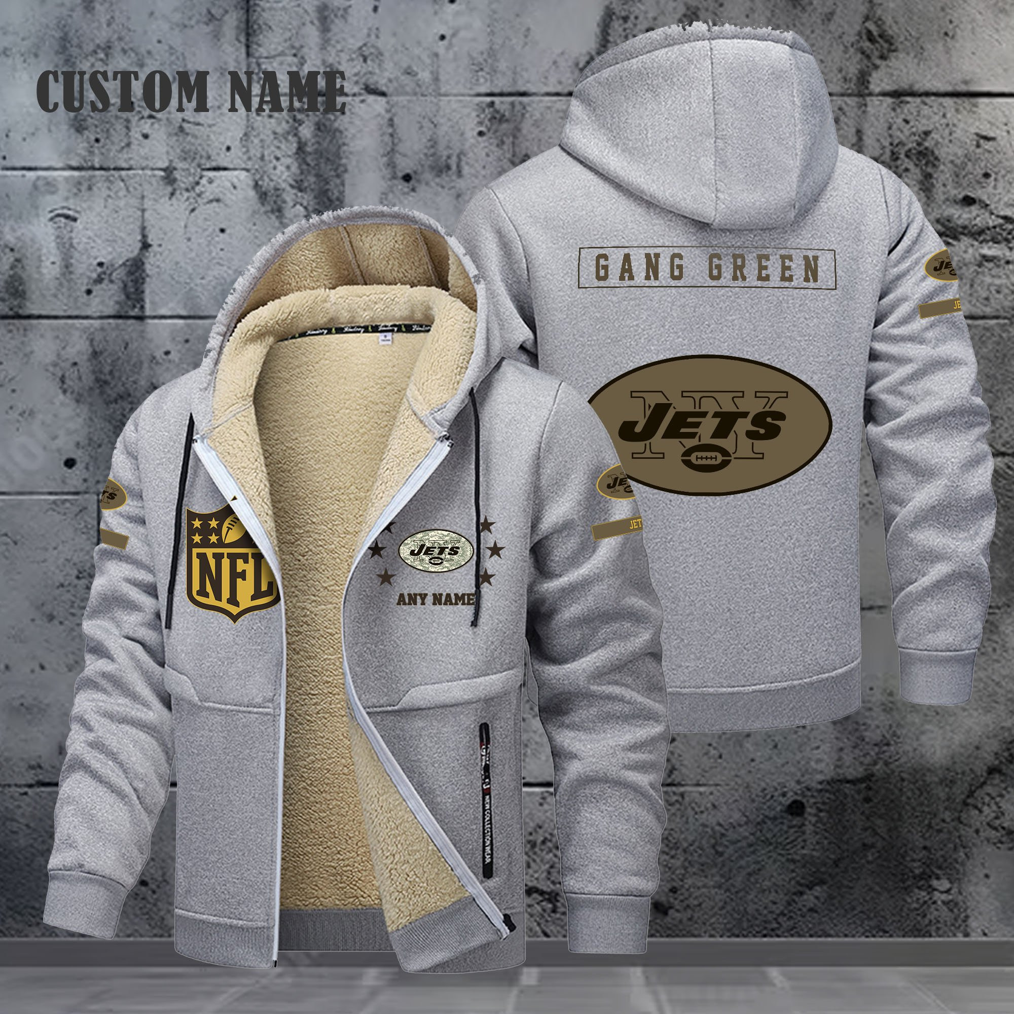 New York Jets NFL-Lamb Fleece Thick Coat- Custom name 10154094N