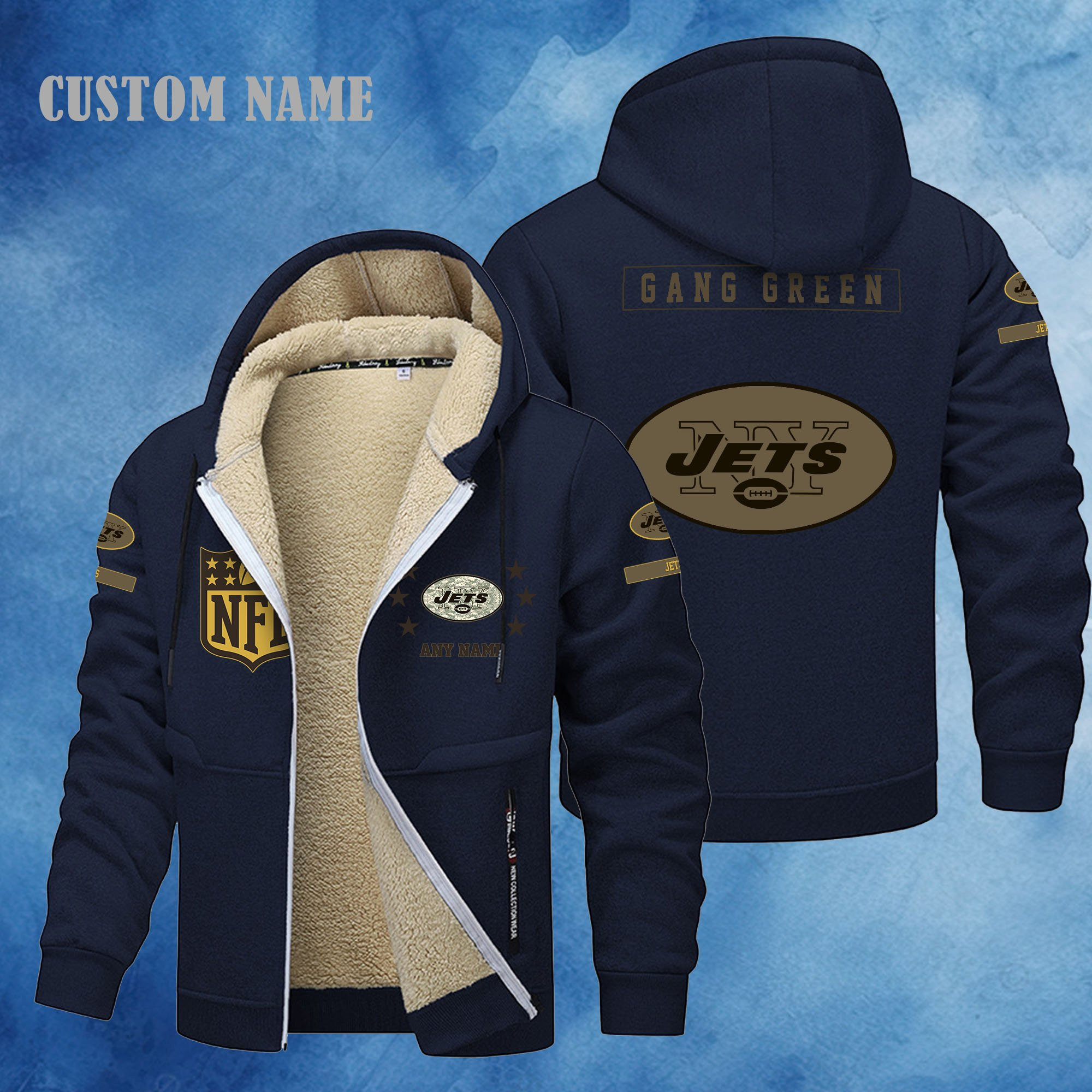 New York Jets NFL-Lamb Fleece Thick Coat- Custom name 10154094N