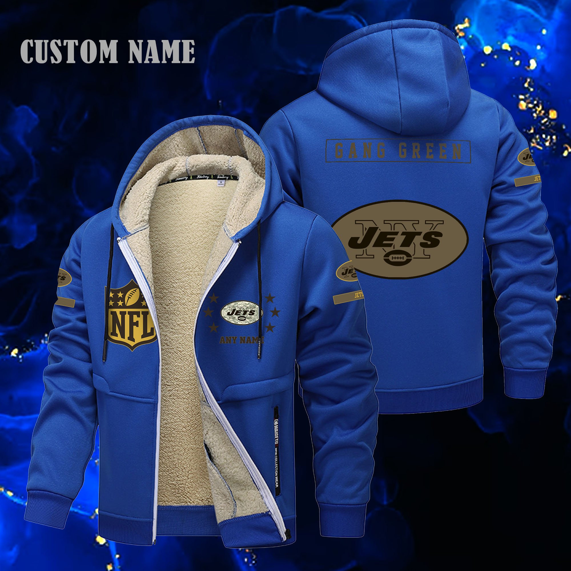 New York Jets NFL-Lamb Fleece Thick Coat- Custom name 10154094N