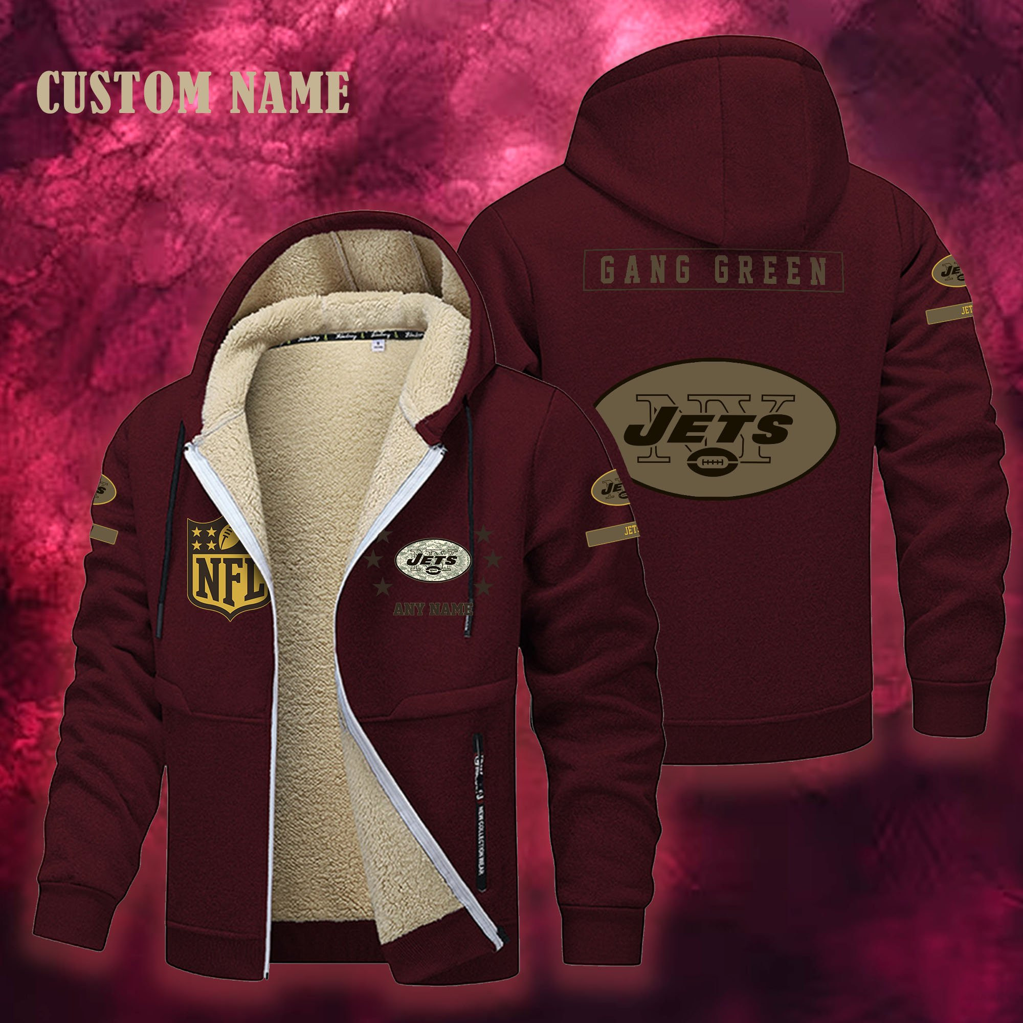 New York Jets NFL-Lamb Fleece Thick Coat- Custom name 10154094N