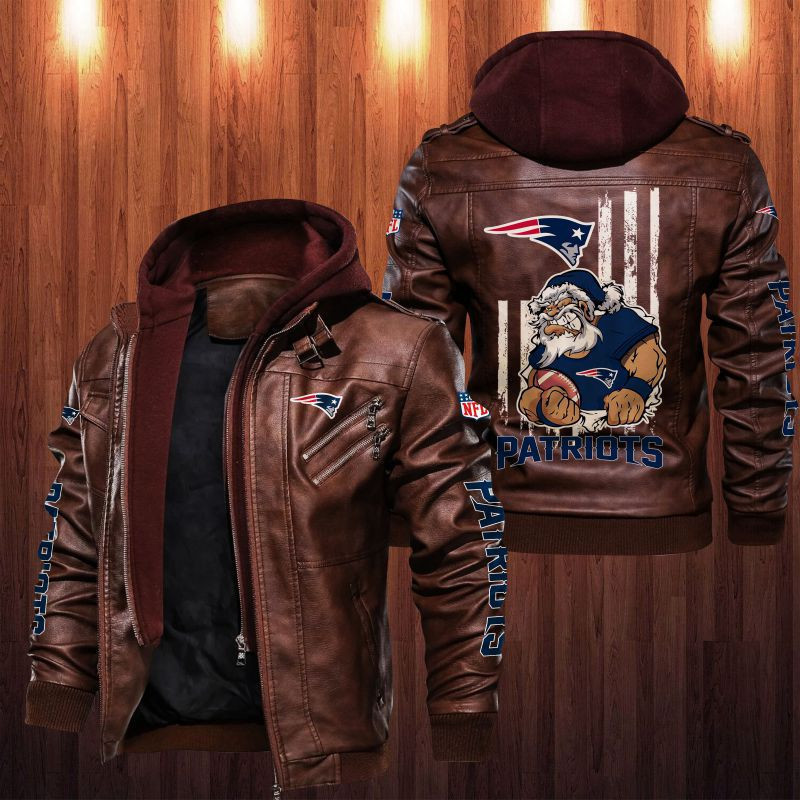 New England Patriots HVKC1814 - Premium & Ultra-Thick Leather Jacket with Fleece Hood