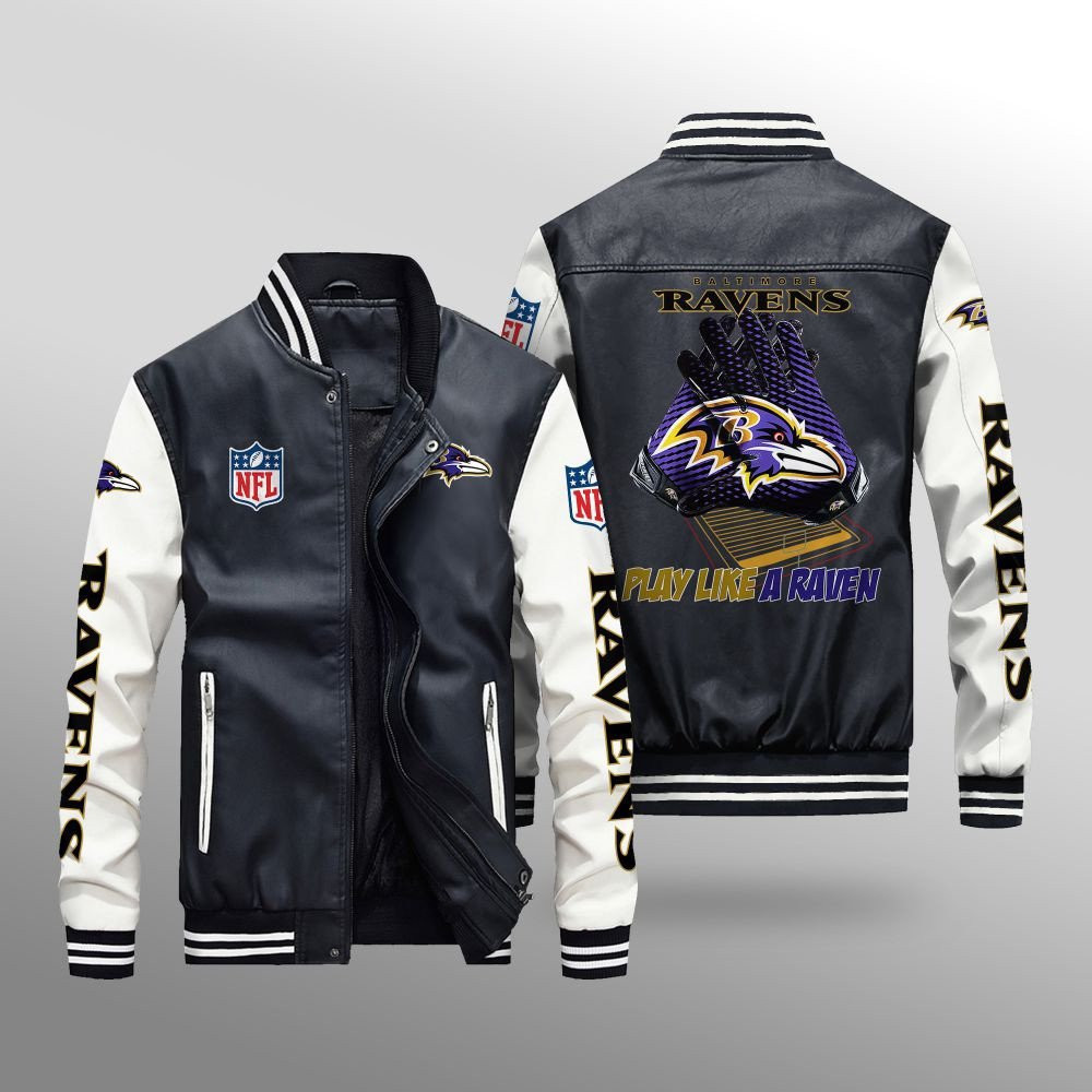 Baltimore Ravens Premium Fleece-Lined Leather Bomber Jacket BG06