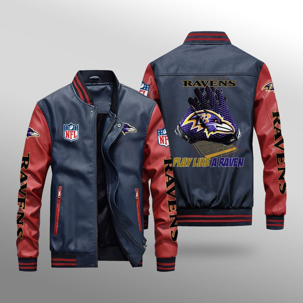 Baltimore Ravens Premium Fleece-Lined Leather Bomber Jacket BG06