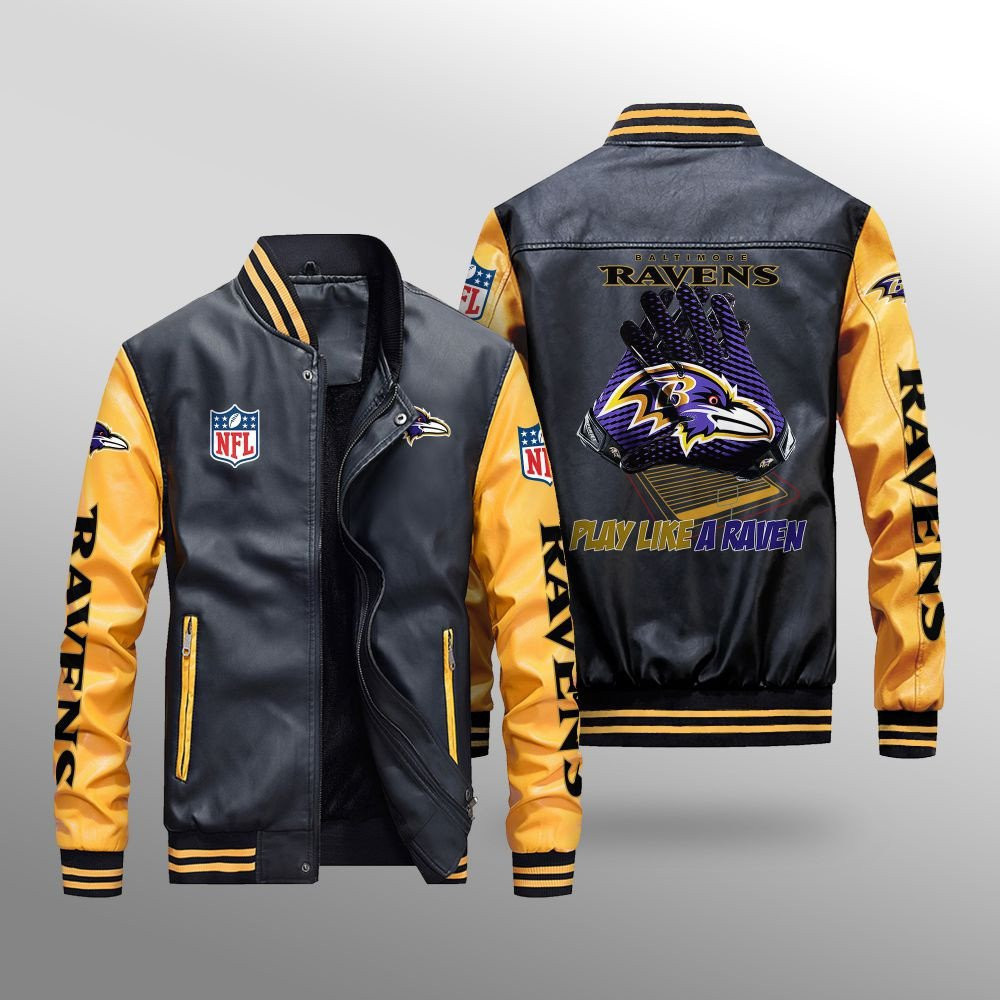 Baltimore Ravens Premium Fleece-Lined Leather Bomber Jacket BG06