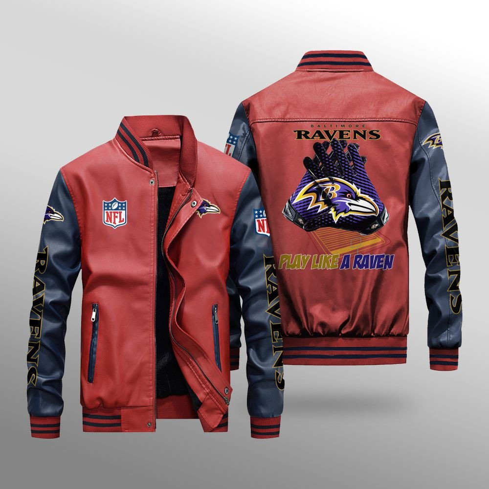 Baltimore Ravens Premium Fleece-Lined Leather Bomber Jacket BG06