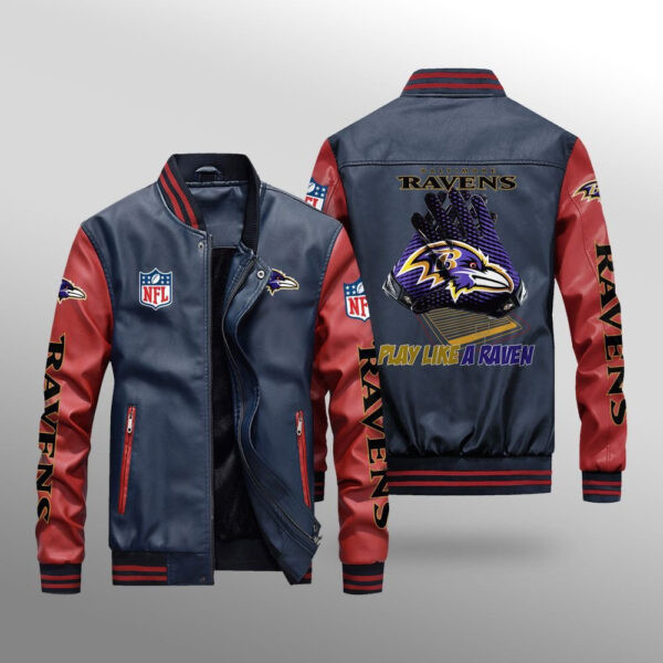 Baltimore Ravens Premium Fleece-Lined Leather Bomber Jacket BG06