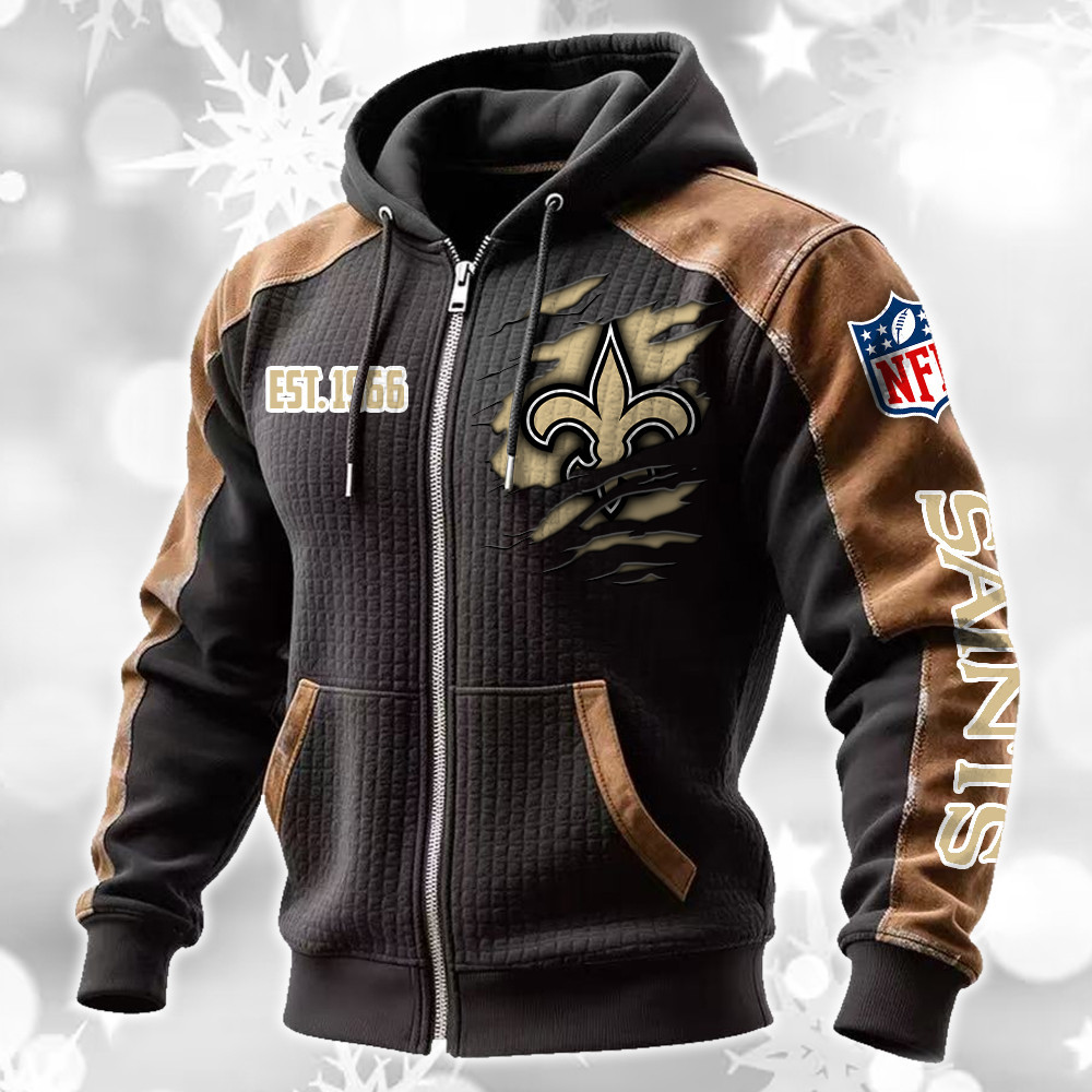 New Orleans Saints Waffle Full-Zip Fleece Hoodie DMAG0023