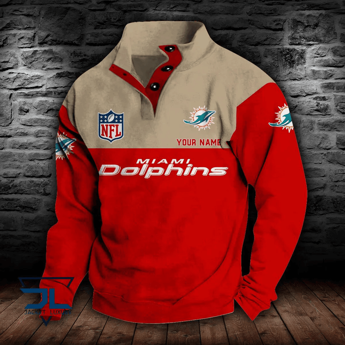Miami Dolphins Premium Stand-Collar Game-Day Pullover - Engineered Warmth & Personalized Name S9DBSCH020