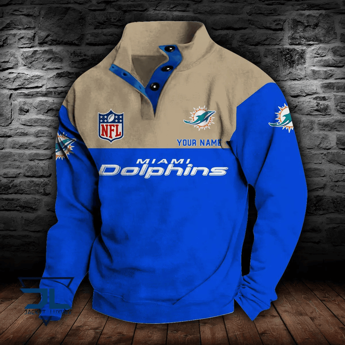 Miami Dolphins Premium Stand-Collar Game-Day Pullover - Engineered Warmth & Personalized Name S9DBSCH020