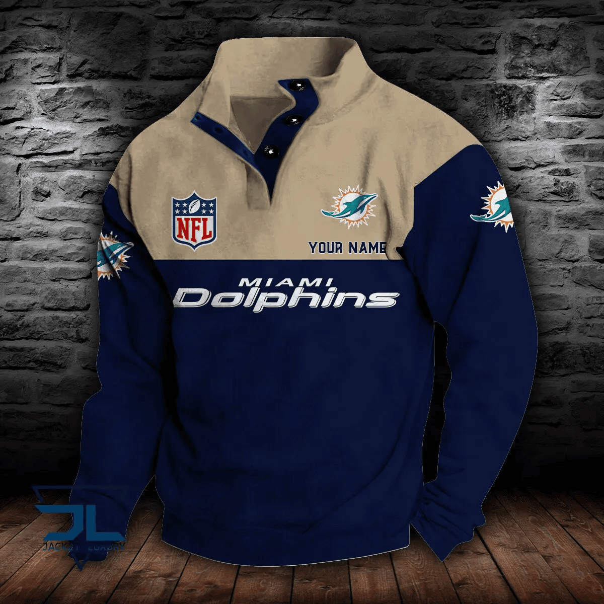 Miami Dolphins Premium Stand-Collar Game-Day Pullover - Engineered Warmth & Personalized Name S9DBSCH020