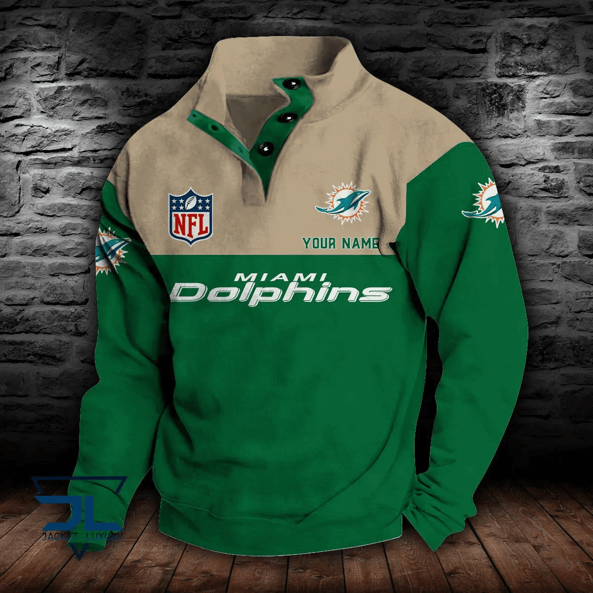 Miami Dolphins Premium Stand-Collar Game-Day Pullover - Engineered Warmth & Personalized Name S9DBSCH020