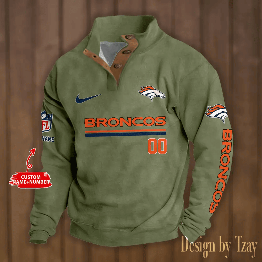 Denver Broncos Premium Stand-Collar Game-Day Pullover - Engineered Warmth & Personalized Name S9DBSCH074