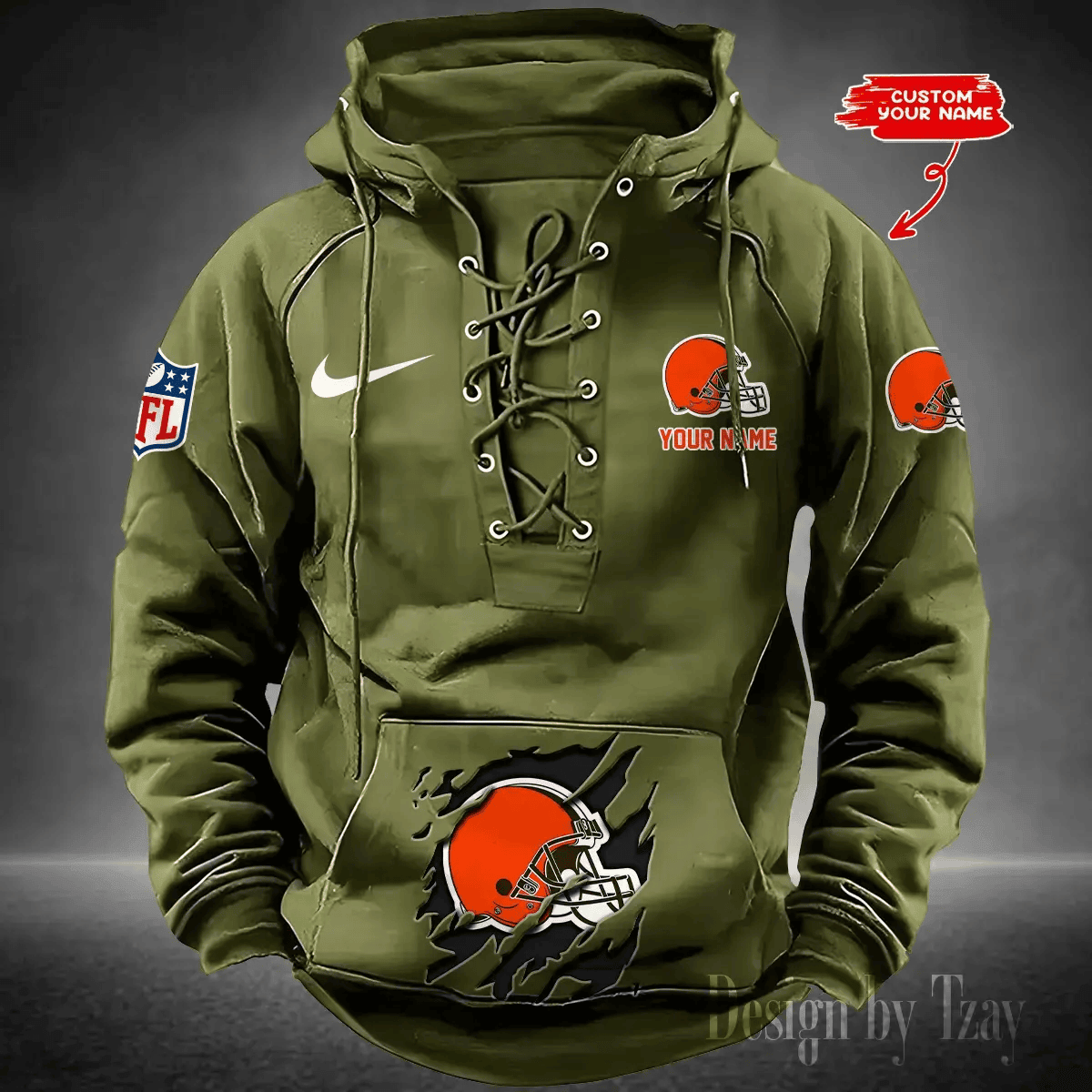 SPTS9HLUH008-Cleveland Browns Men's Hooded Lace-up Hoodie