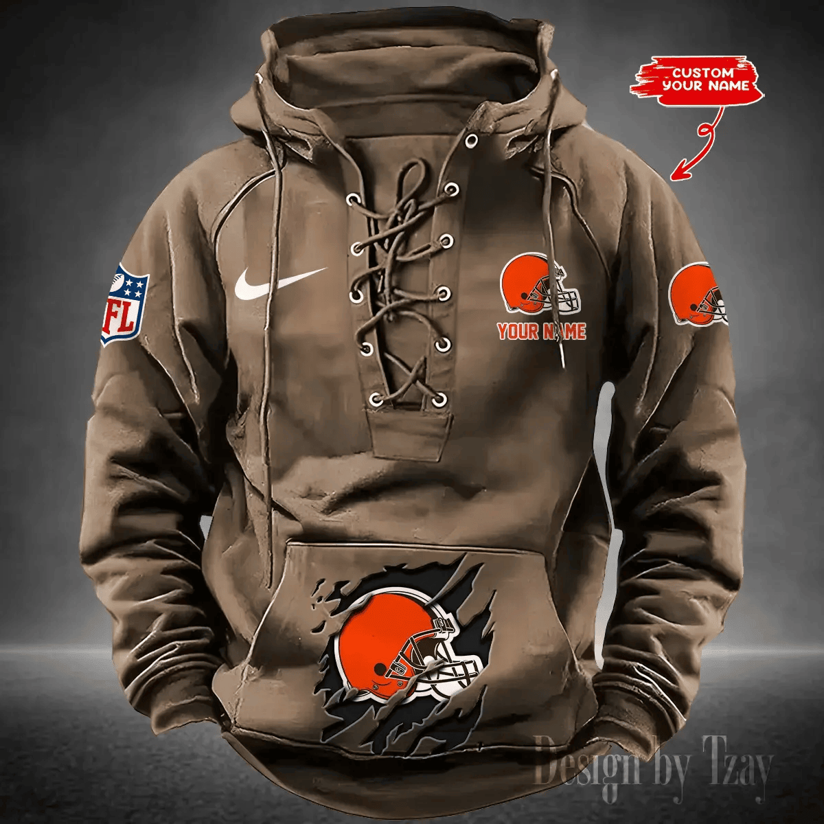 SPTS9HLUH008-Cleveland Browns Men's Hooded Lace-up Hoodie
