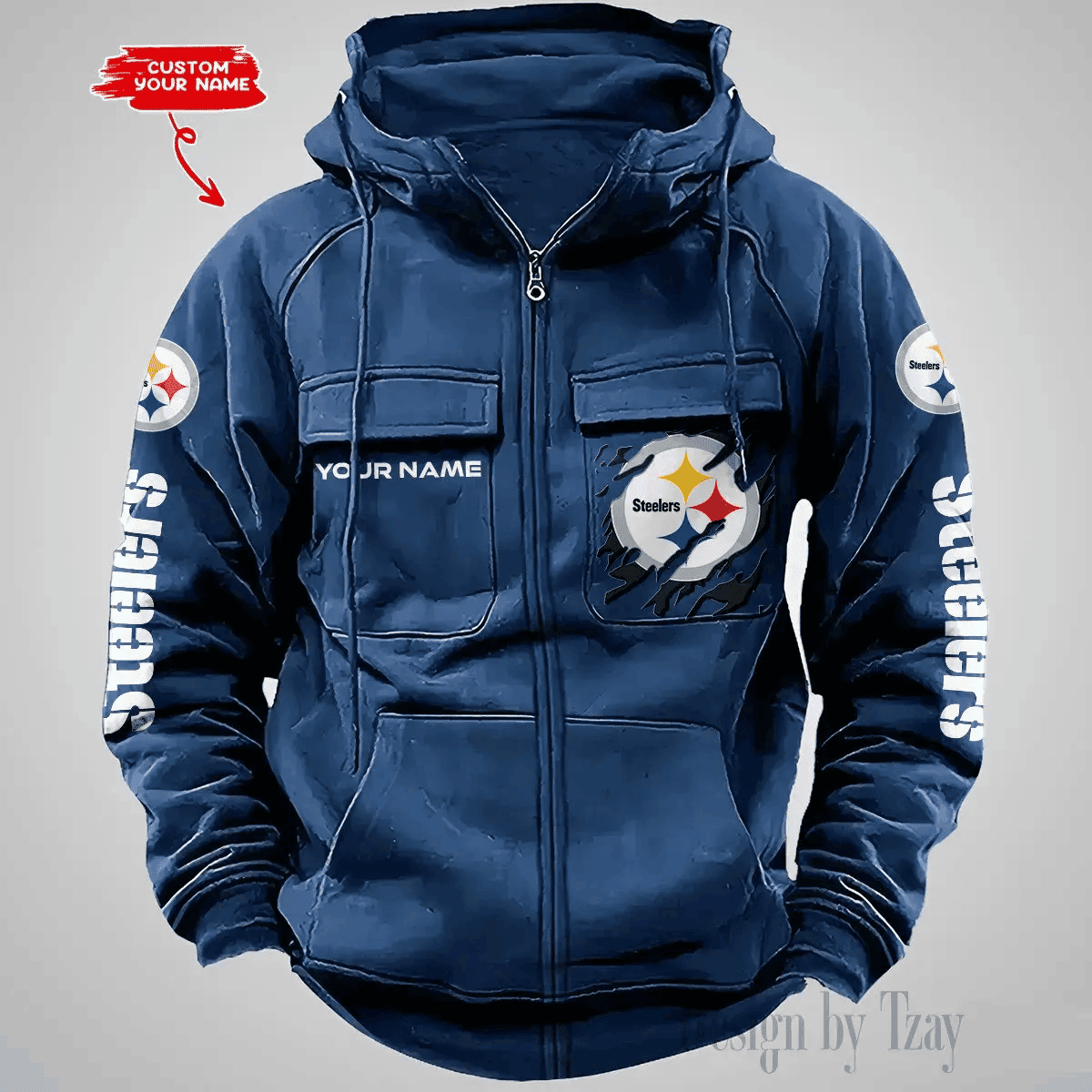 Pittsburgh Steelers Vintage Men Hoodies Zipup DV5 AZVMHD057