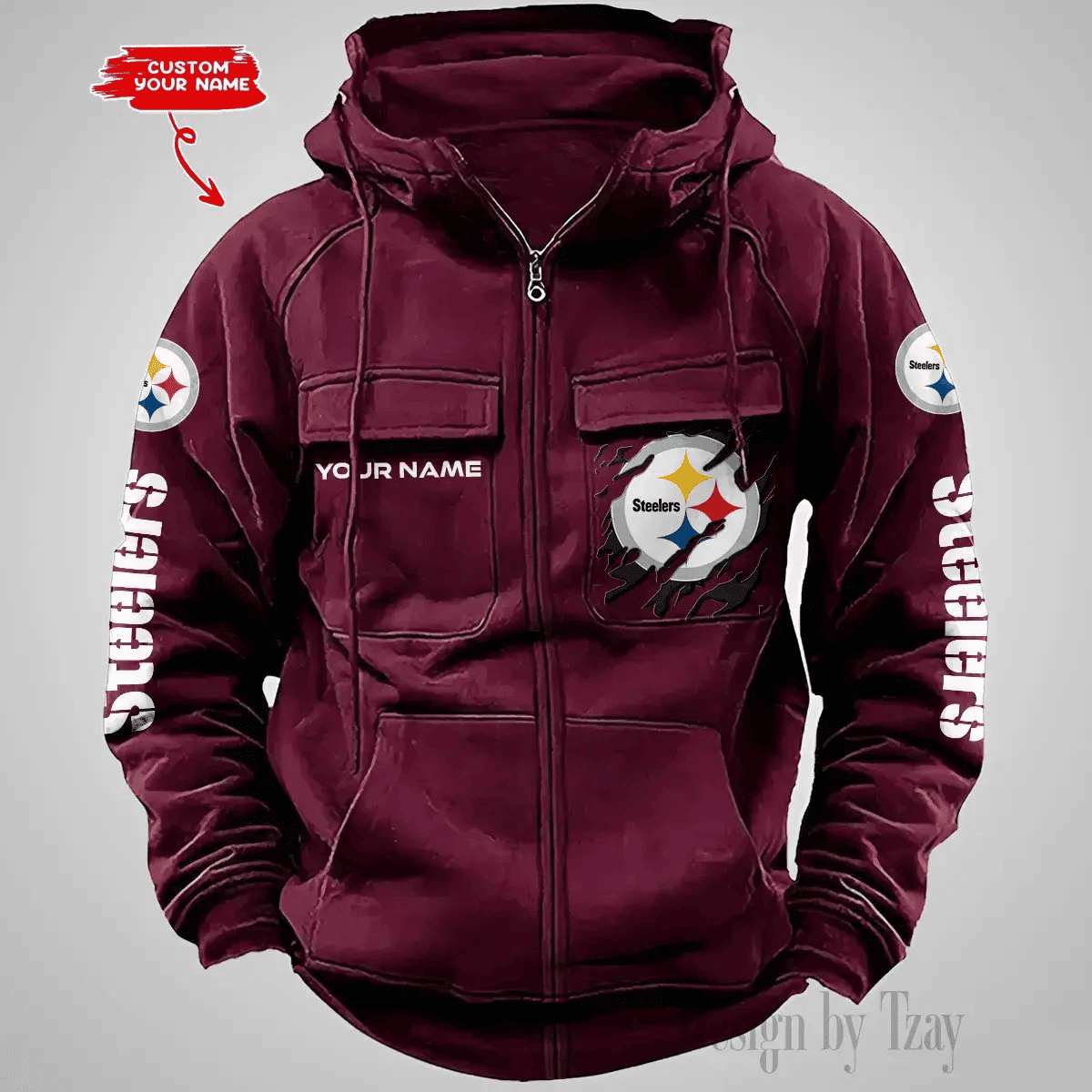 Pittsburgh Steelers Vintage Men Hoodies Zipup DV5 AZVMHD057