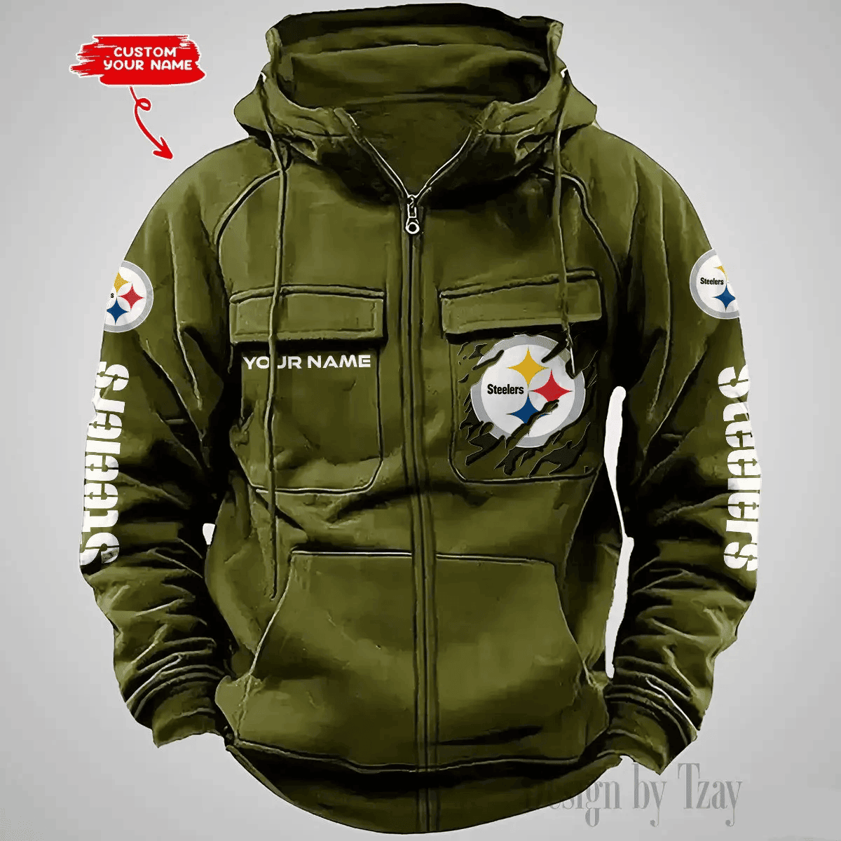 Pittsburgh Steelers Vintage Men Hoodies Zipup DV5 AZVMHD057