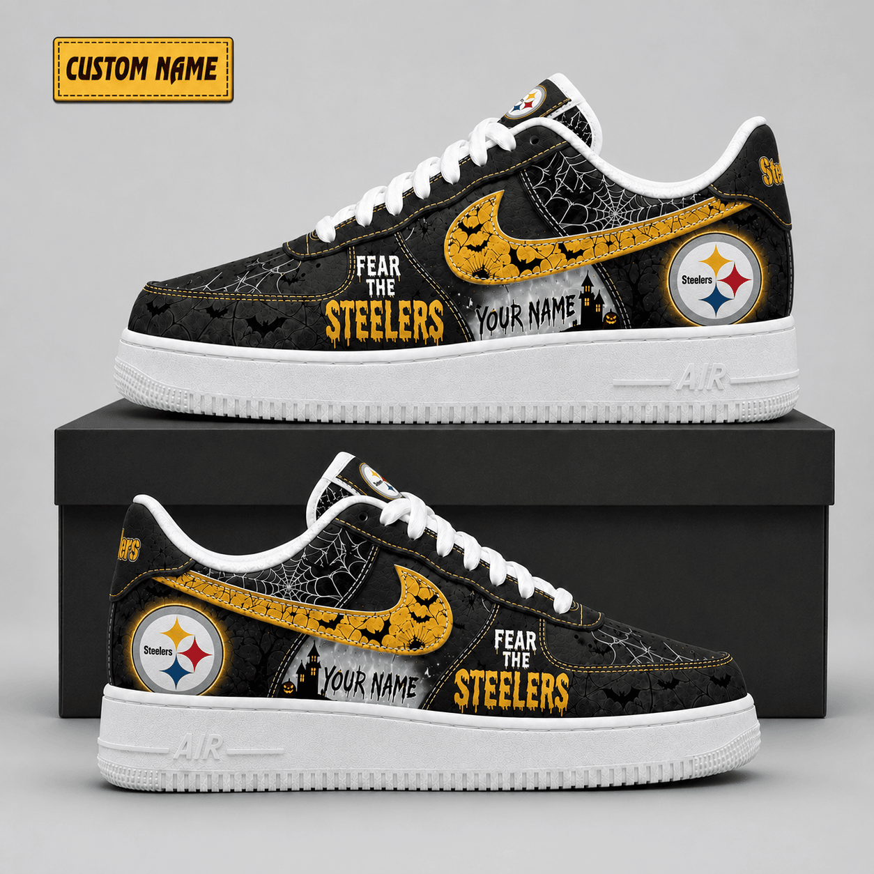 Pittsburgh Steelers | Premium NFL Fear The Team Halloween AF1 Sneakers - VA323510