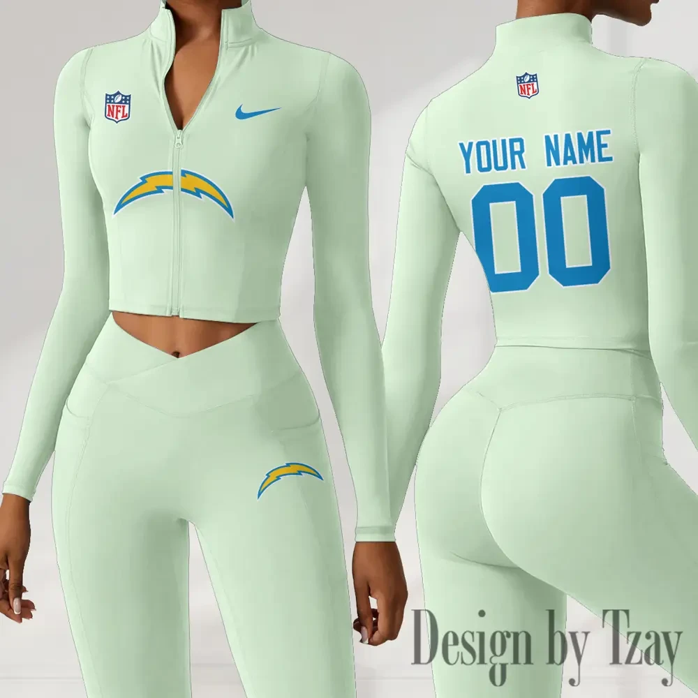 Los Angeles Chargers Women Activewear Set 2 Piece Crop Jacket and High Waist Leggings SPTZSTW216