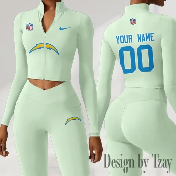 Los Angeles Chargers Women Activewear Set 2 Piece Crop Jacket and High Waist Leggings SPTZSTW216