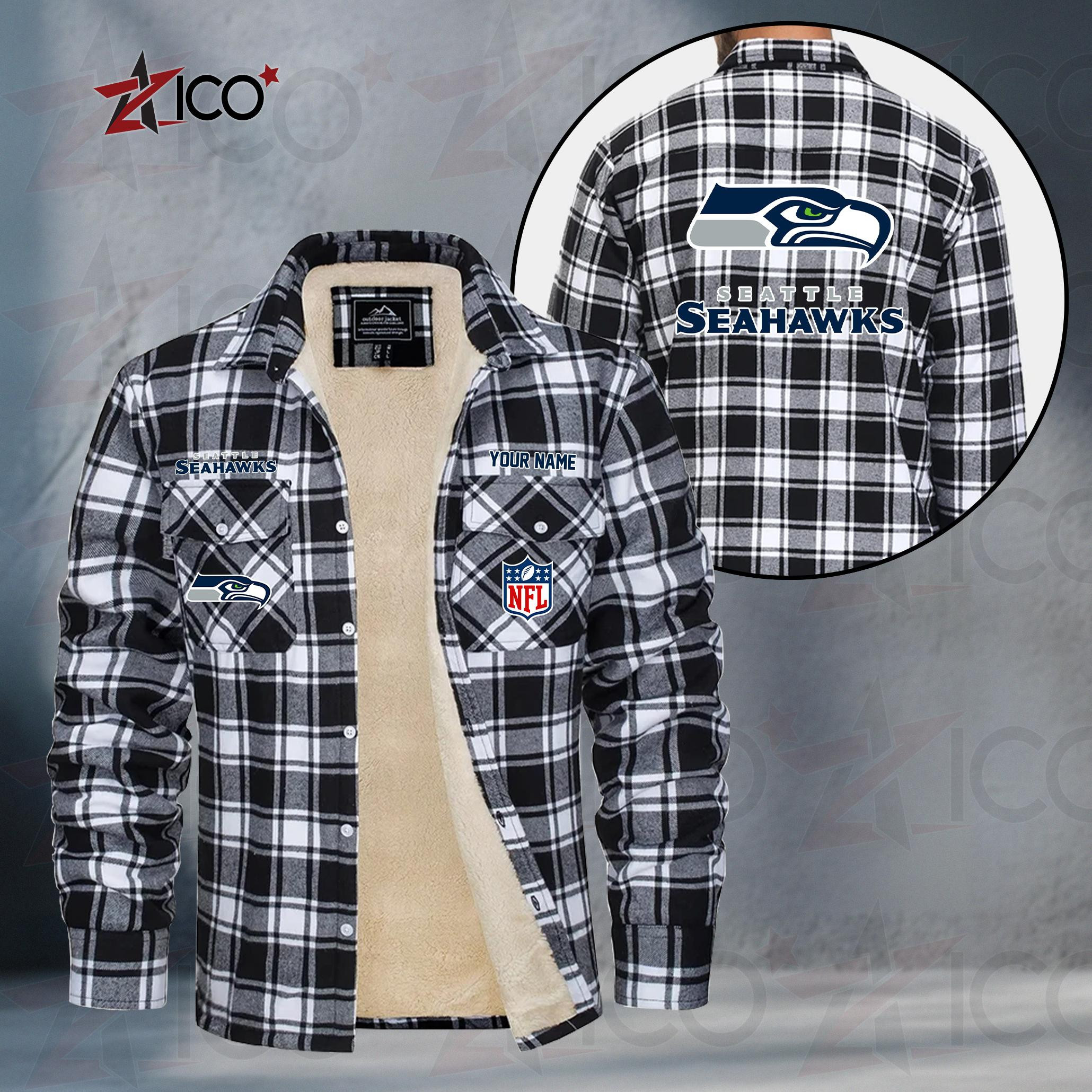 Seattle Seahawks Fleece Flannel Plaid Jacket TG61