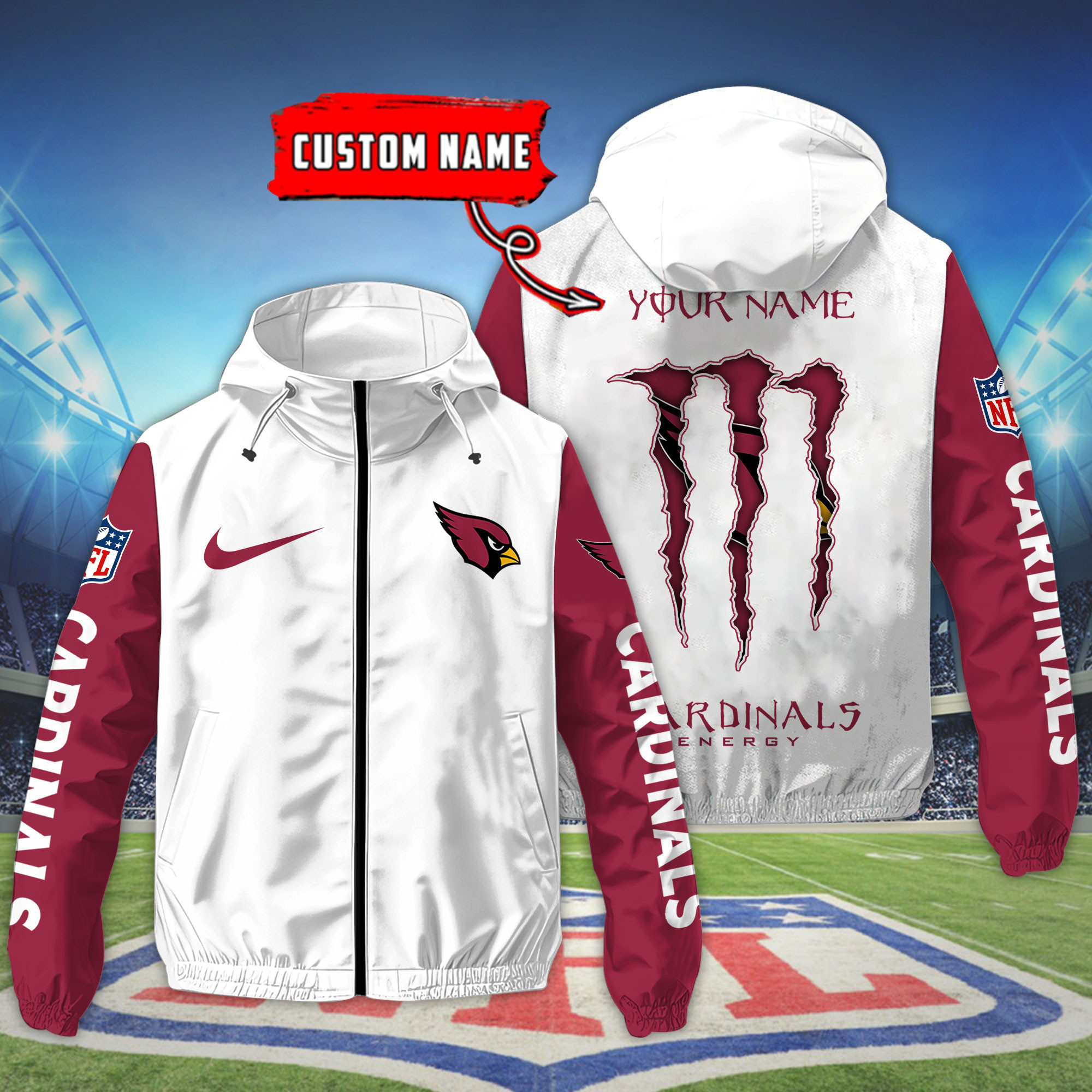 Arizona Cardinals Custom Windbreaker Outdoor Jacket Sport Fan Gift SPTWJACKET033