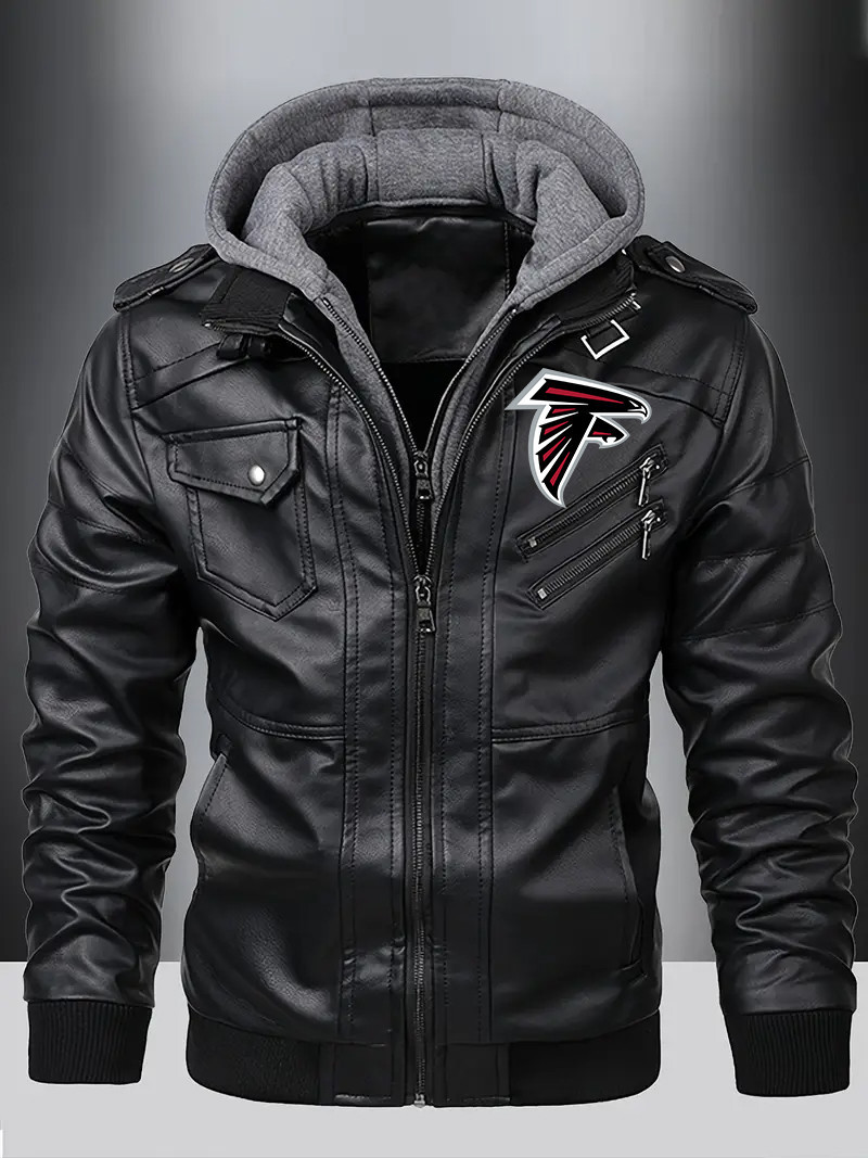 Atlanta Falcons Premium & Ultra-Thick Leather Jacket with Fleece Hood with Fleece Hood HVKC964 - Premium & Ultra-Thick Leather Jacket with Fleece Hood