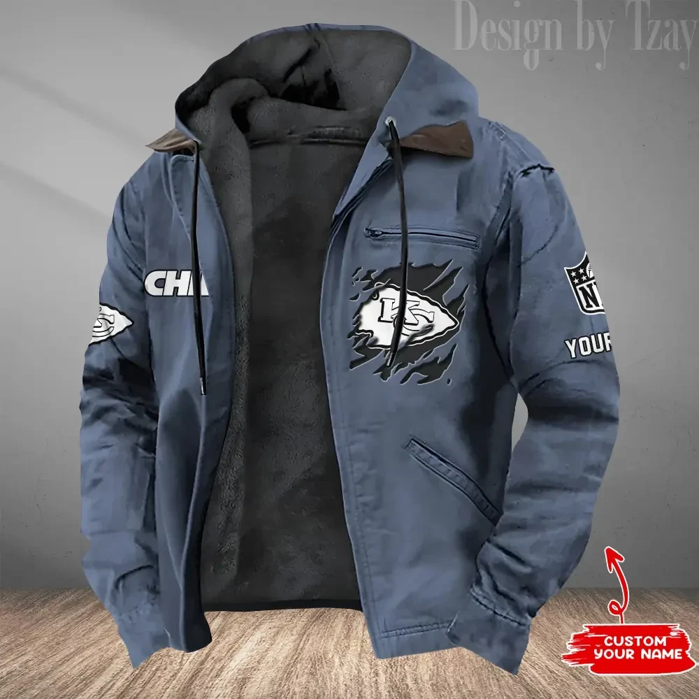 Kansas City Chiefs Men's Casual Padded Jacket Hooded Trending 2026 SPTPJH049