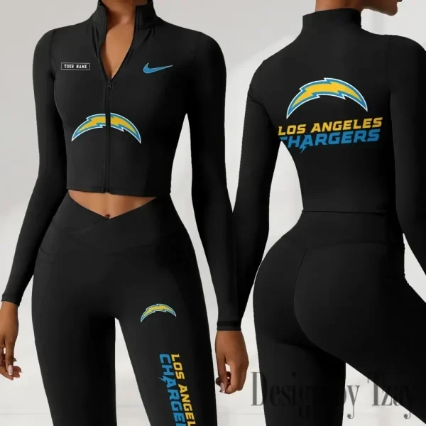 Los Angeles Chargers Women Activewear Set 2 Piece Crop Jacket and High Waist Leggings SPTZSTW280