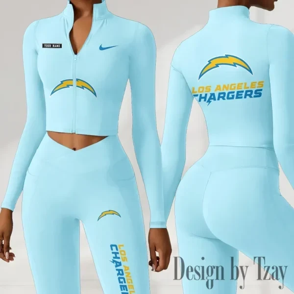 Los Angeles Chargers Women Activewear Set 2 Piece Crop Jacket and High Waist Leggings SPTZSTW280