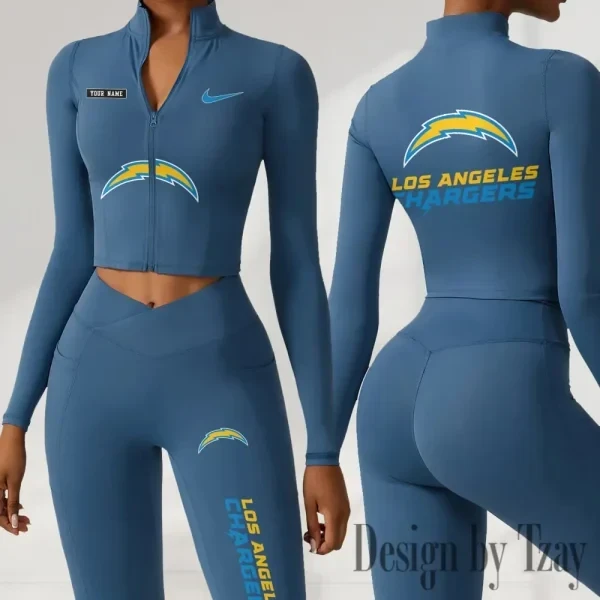 Los Angeles Chargers Women Activewear Set 2 Piece Crop Jacket and High Waist Leggings SPTZSTW280
