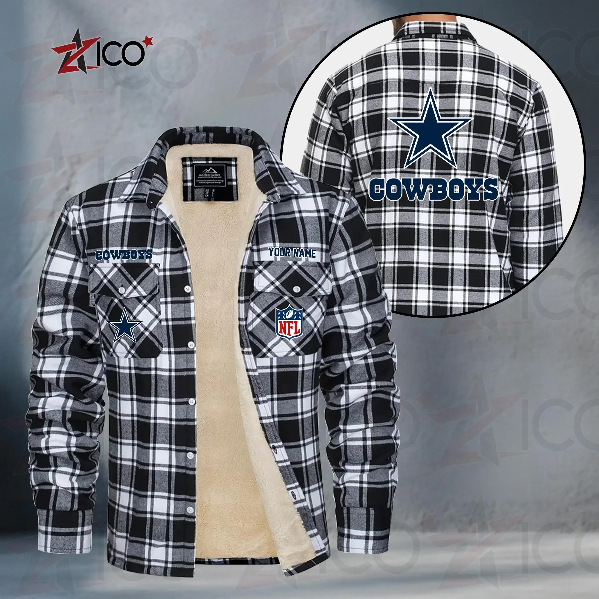 Dallas Cowboys Fleece Flannel Plaid Jacket TG41