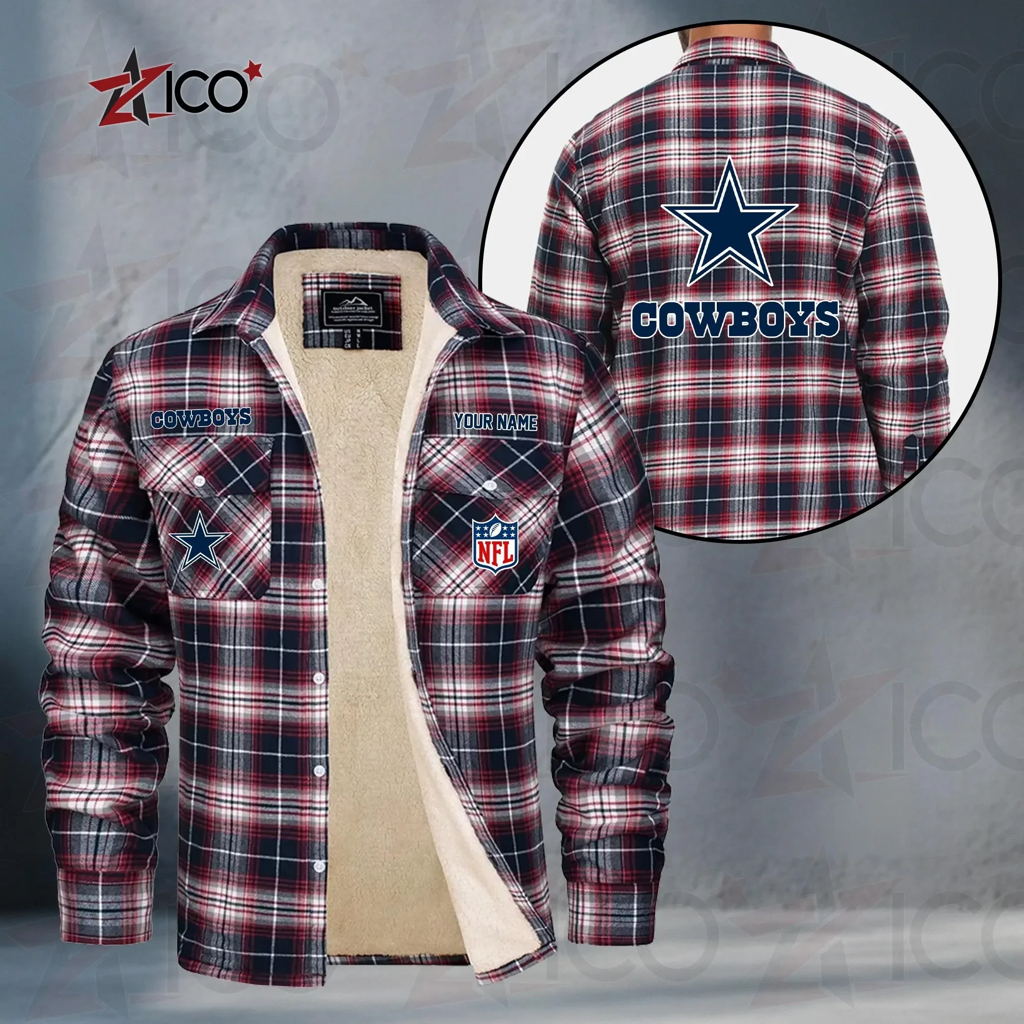 Dallas Cowboys Fleece Flannel Plaid Jacket TG41