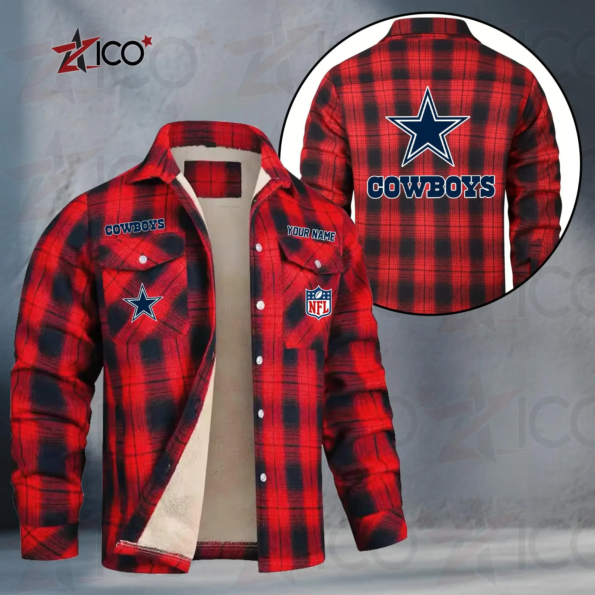 Dallas Cowboys Fleece Flannel Plaid Jacket TG41