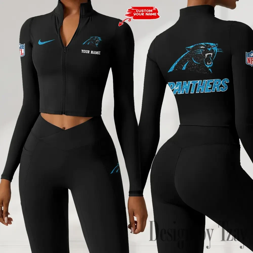Carolina Panthers Zipper Sports Top Women Gym Long Sleeve for Fitness SPTZSTW106