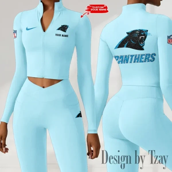 Carolina Panthers Zipper Sports Top Women Gym Long Sleeve for Fitness SPTZSTW106