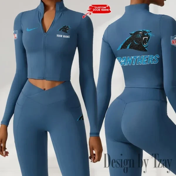 Carolina Panthers Zipper Sports Top Women Gym Long Sleeve for Fitness SPTZSTW106