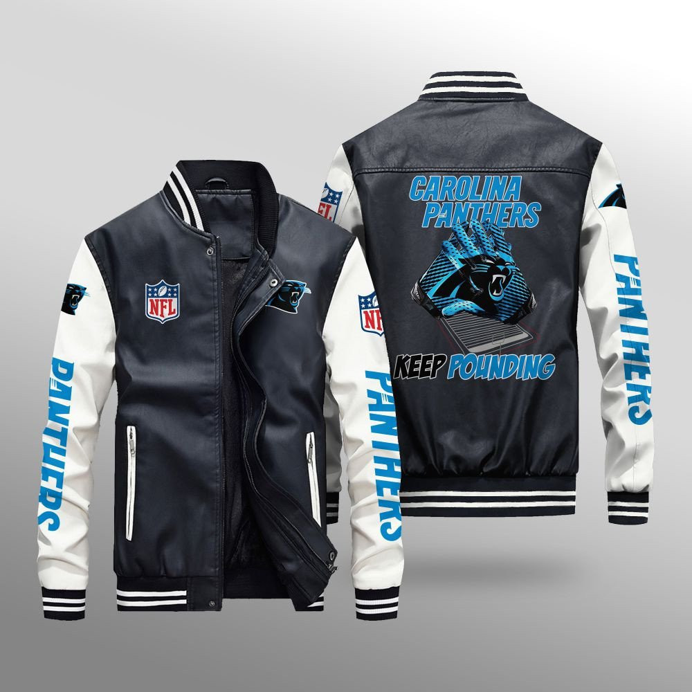 Carolina Panthers Premium Fleece-Lined Leather Bomber Jacket BG43