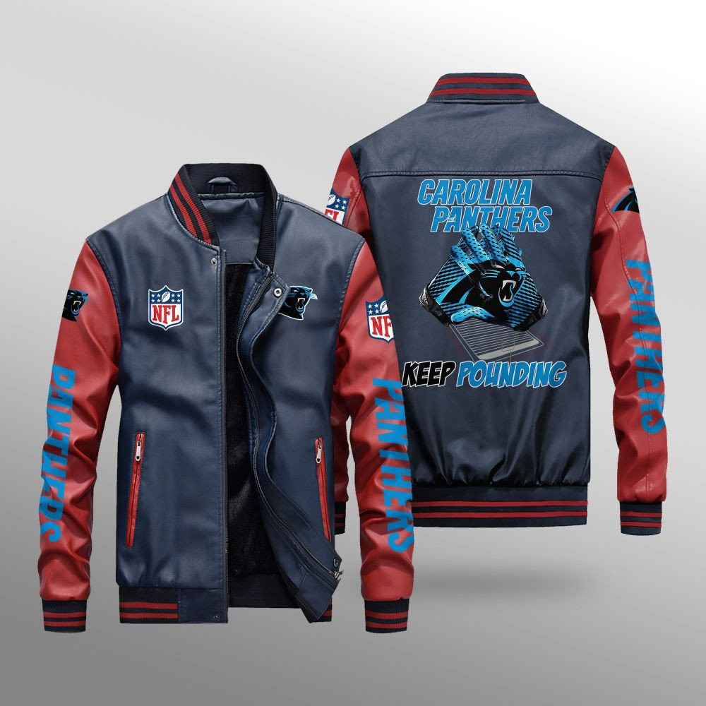 Carolina Panthers Premium Fleece-Lined Leather Bomber Jacket BG43