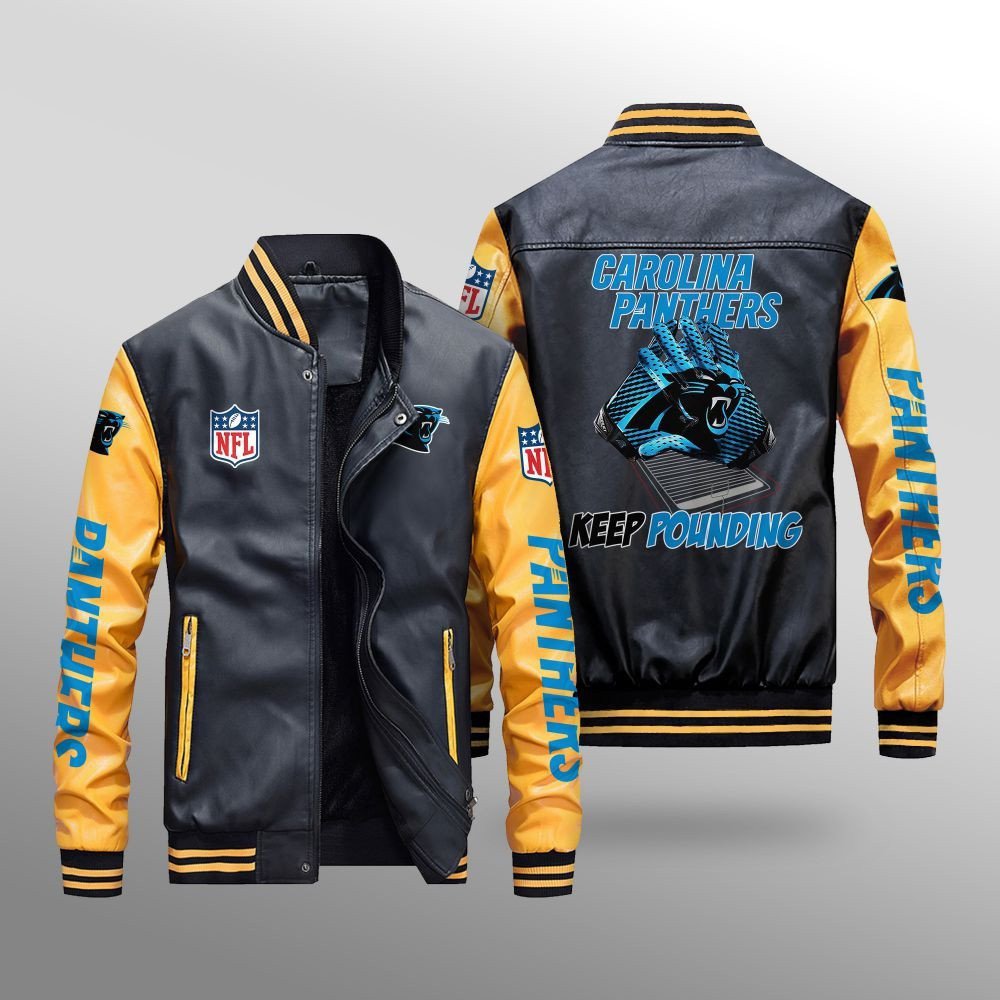 Carolina Panthers Premium Fleece-Lined Leather Bomber Jacket BG43
