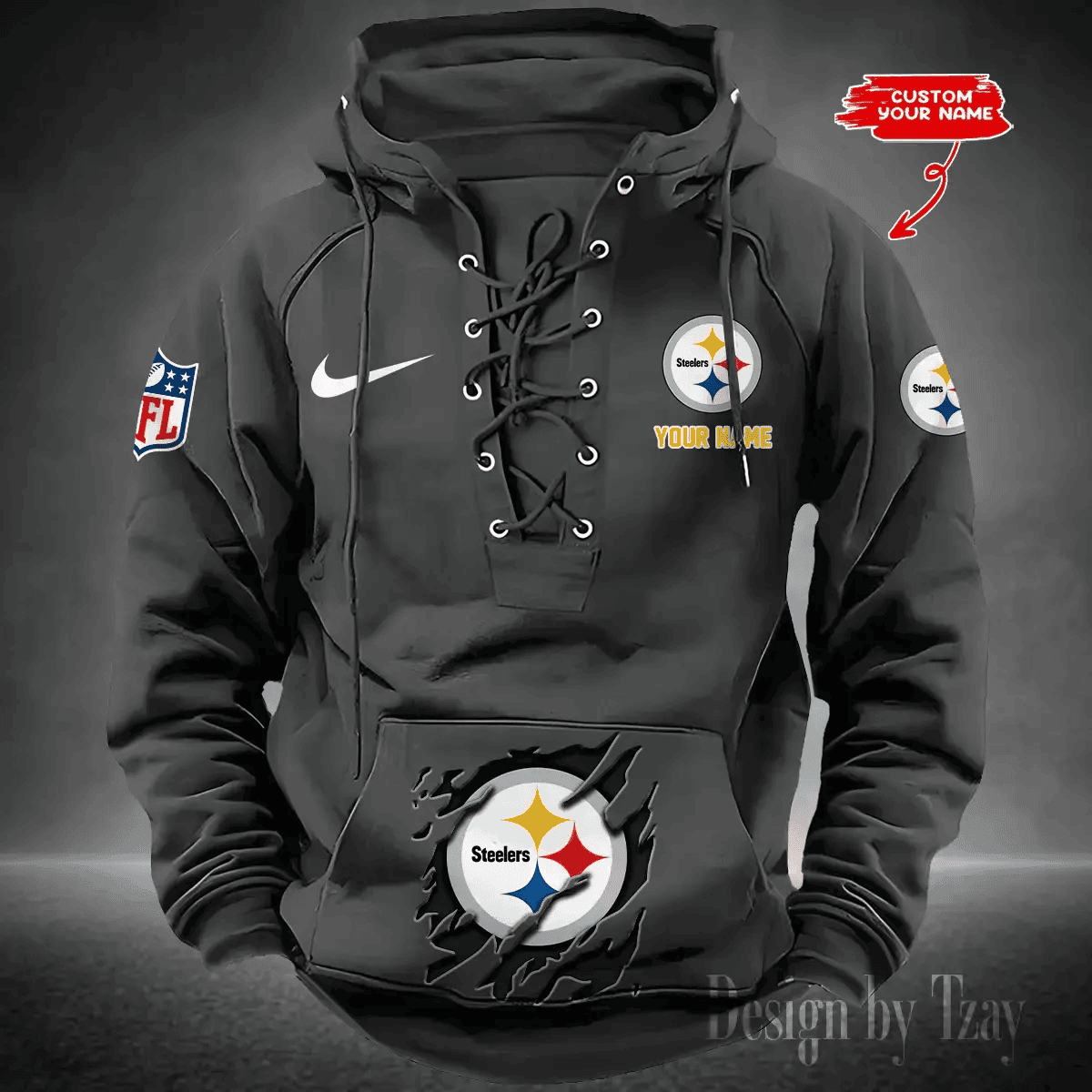 SPTS9HLUH027-Pittsburgh Steelers Men's Hooded Lace-up Hoodie