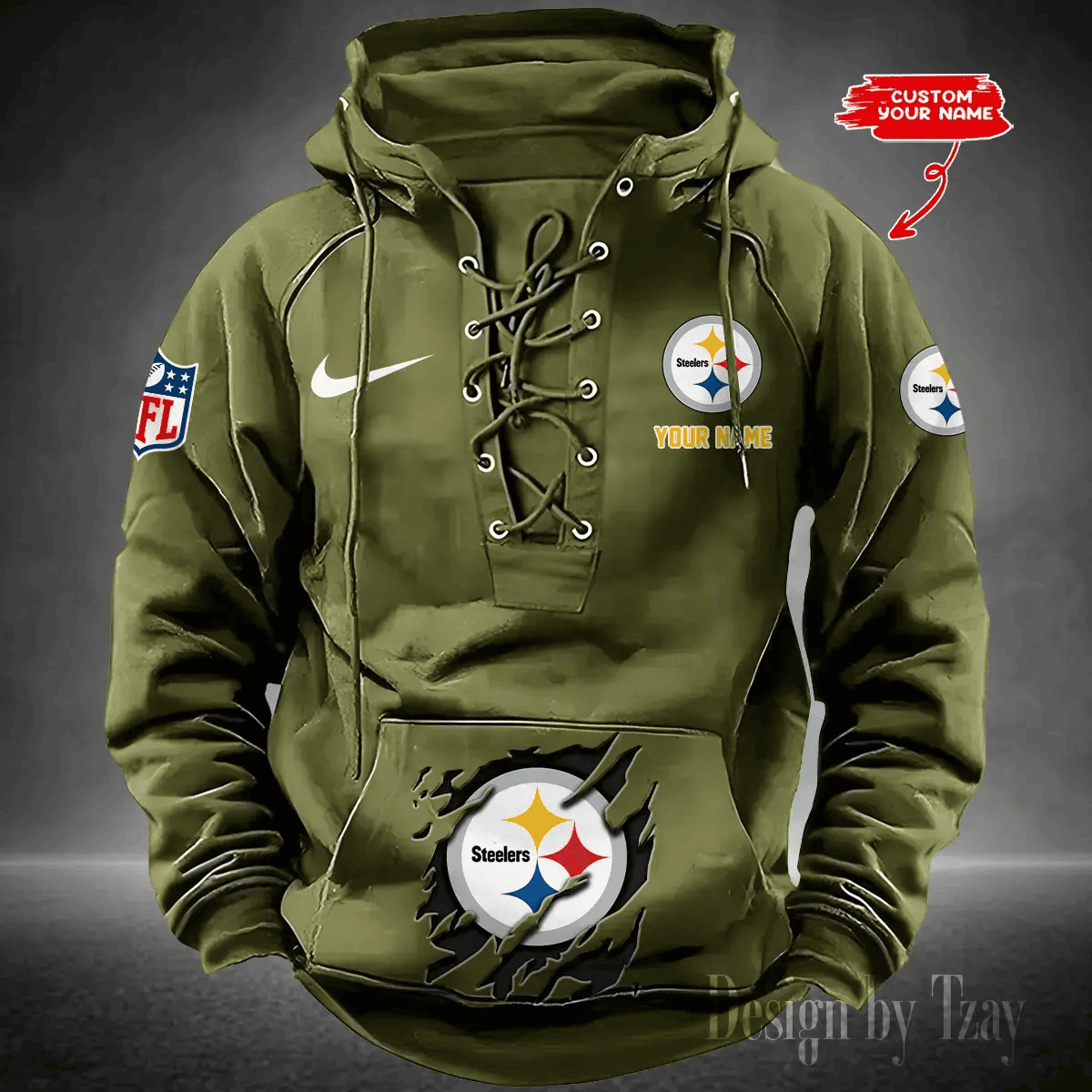 SPTS9HLUH027-Pittsburgh Steelers Men's Hooded Lace-up Hoodie