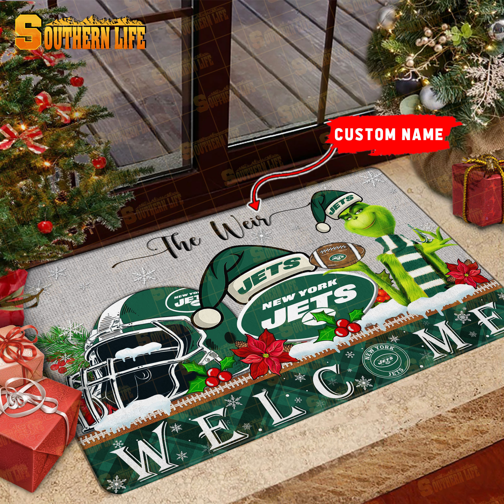 New York Jets Christmas Personalized Doormat BGDMM562