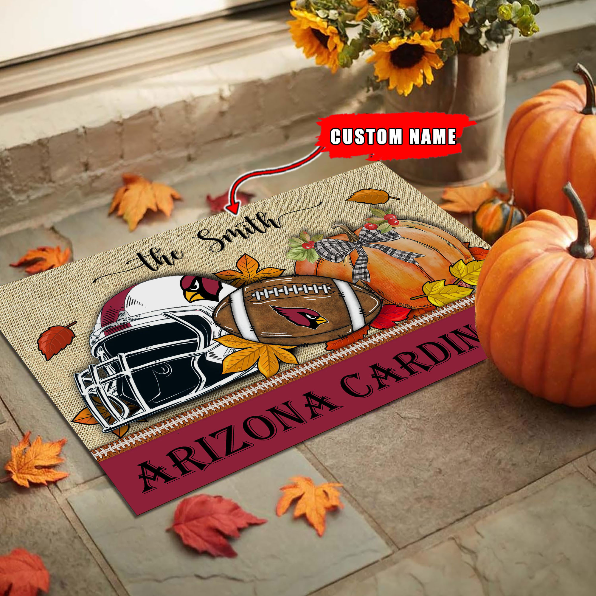 NFL01-Arizona Cardinals Fall Football Doormat - Custom name
