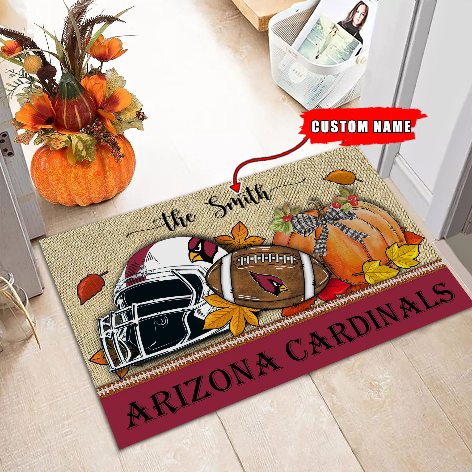 NFL01-Arizona Cardinals Fall Football Doormat - Custom name
