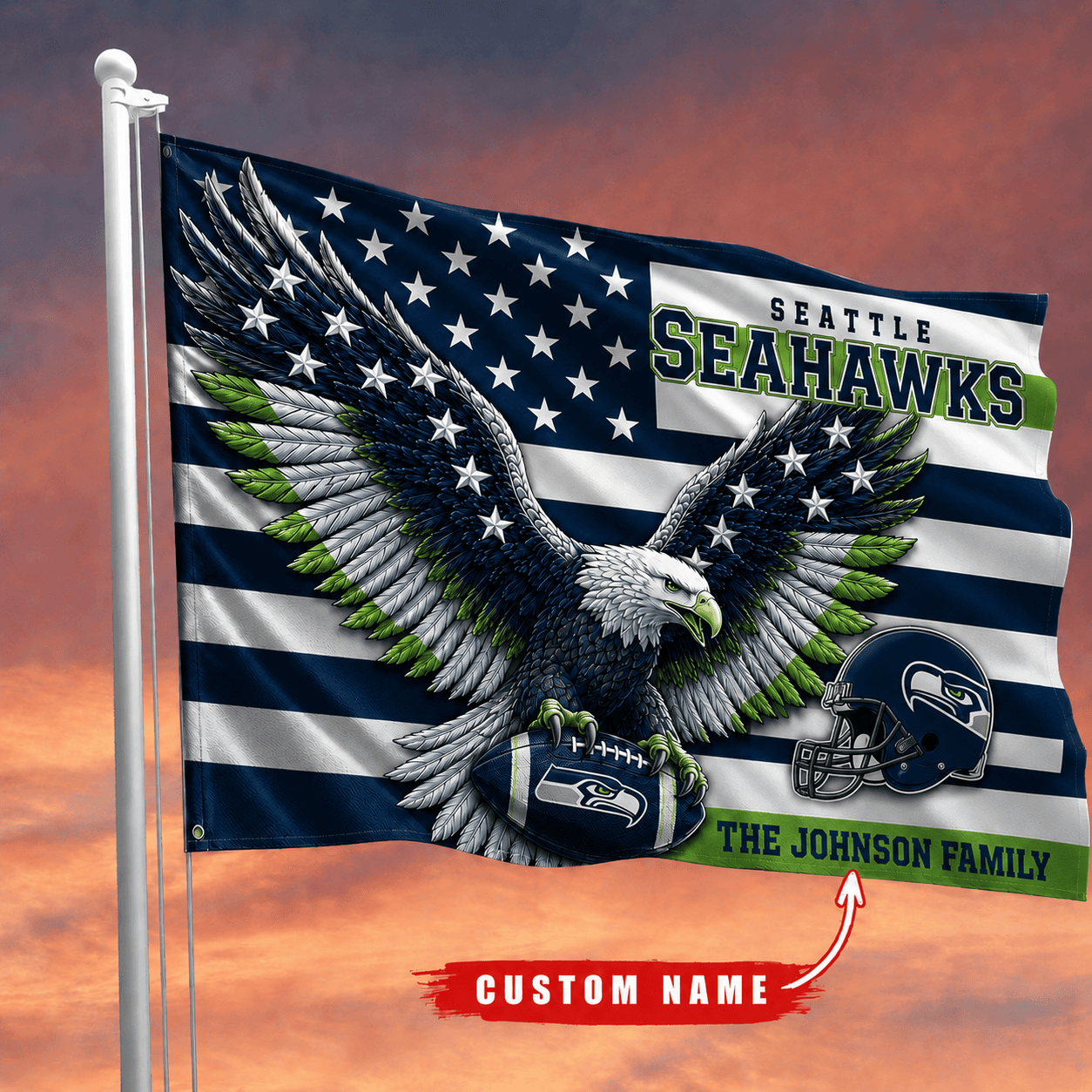 Seattle Seahawks-Flag-Custom Name VA3080