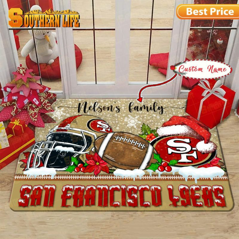 San Francisco 49ers Christmas Rubber Base Doormat - Custom Name SF539