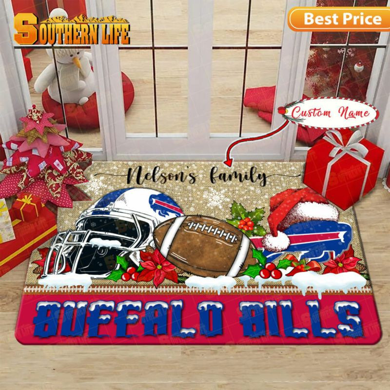 Buffalo Bills Christmas Rubber Base Doormat - Custom Name BL6988